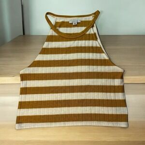 American Eagle Striped Ribbed Tank Top Mustard Cream Sleeveless Summer Women's M